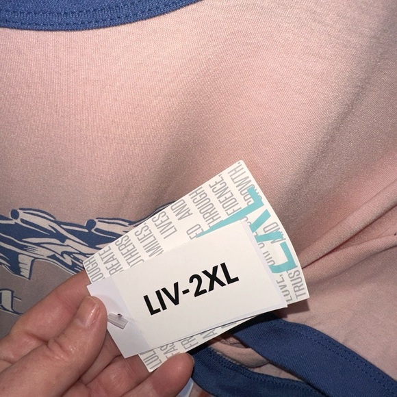 Lularoe 2X pink with blue‎ trim Liv graphic T. “ Jet Set” airplane graphic. NWT - Picture 5 of 8